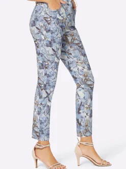 Jeans| 7/8-Jeans hellblau-ecru-bedruckt