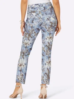 Jeans| 7/8-Jeans hellblau-ecru-bedruckt