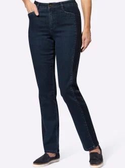 Jeans| Jeans mit bestickter Seitennaht darkblue