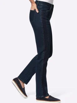 Jeans| Jeans mit bestickter Seitennaht darkblue