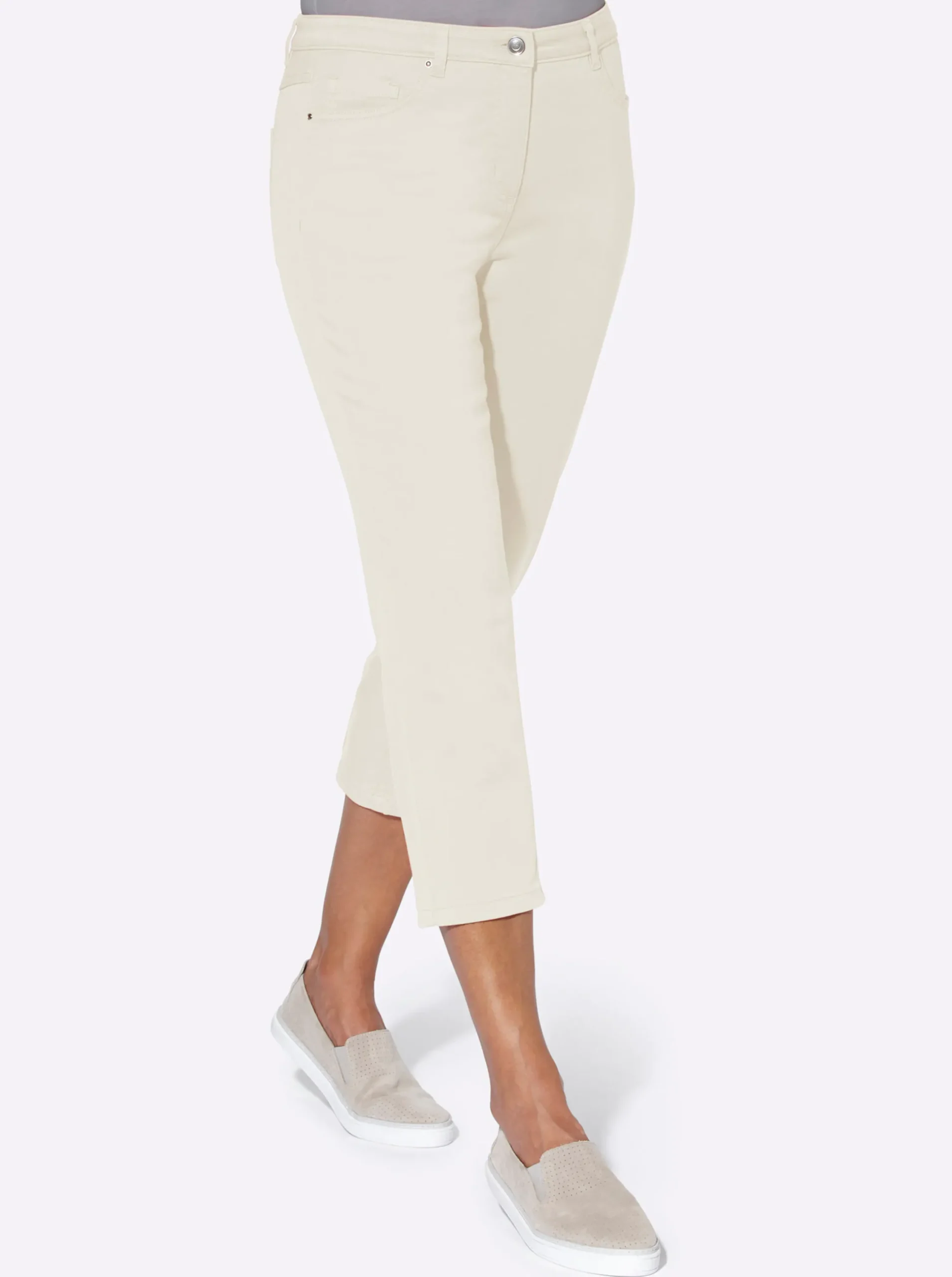 Jeans| 3/4-Jeans mit Bändchen-Verzierung weiß