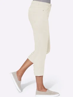 Jeans| 3/4-Jeans mit Bändchen-Verzierung weiß