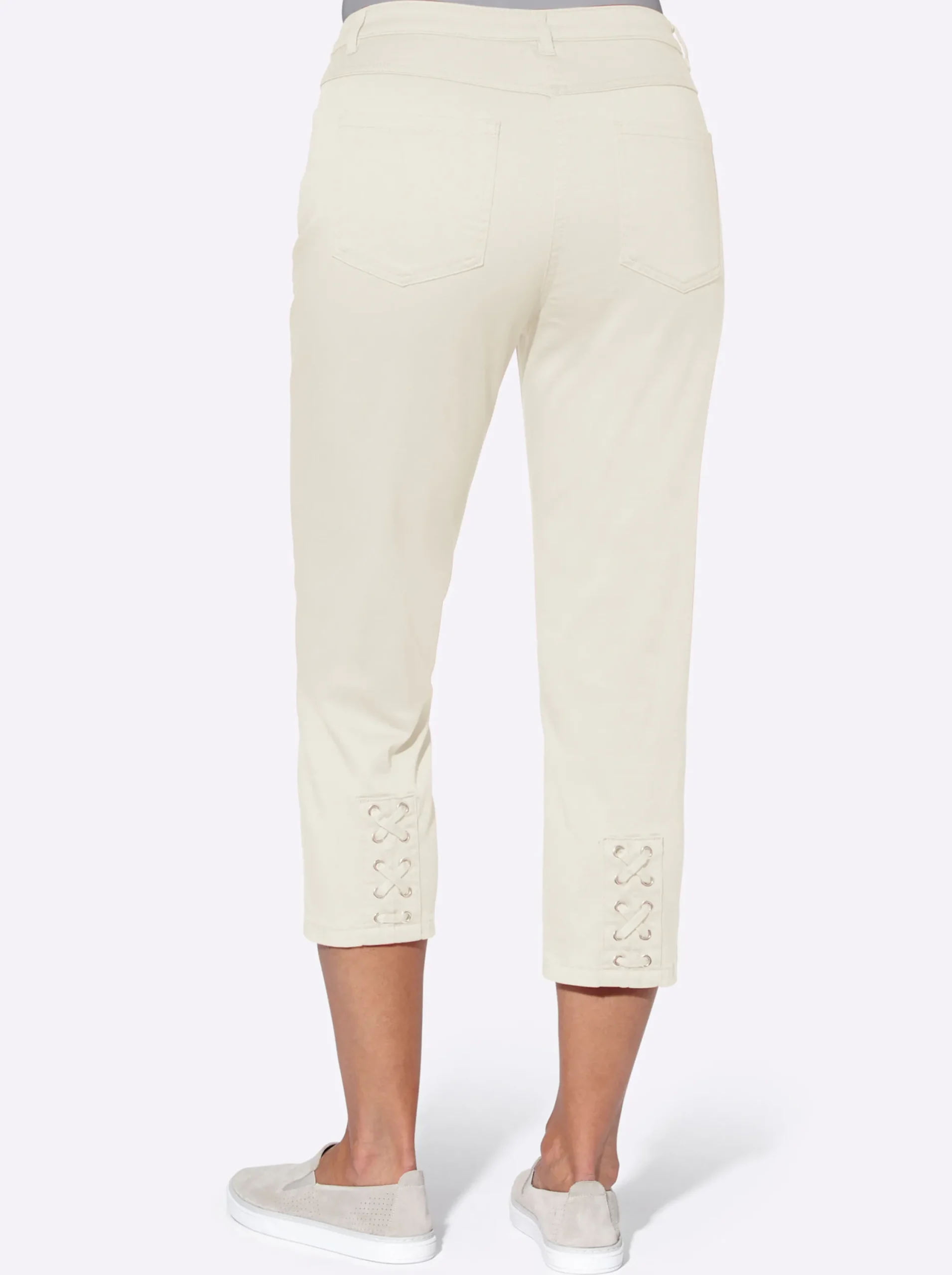 Jeans| 3/4-Jeans mit Bändchen-Verzierung weiß