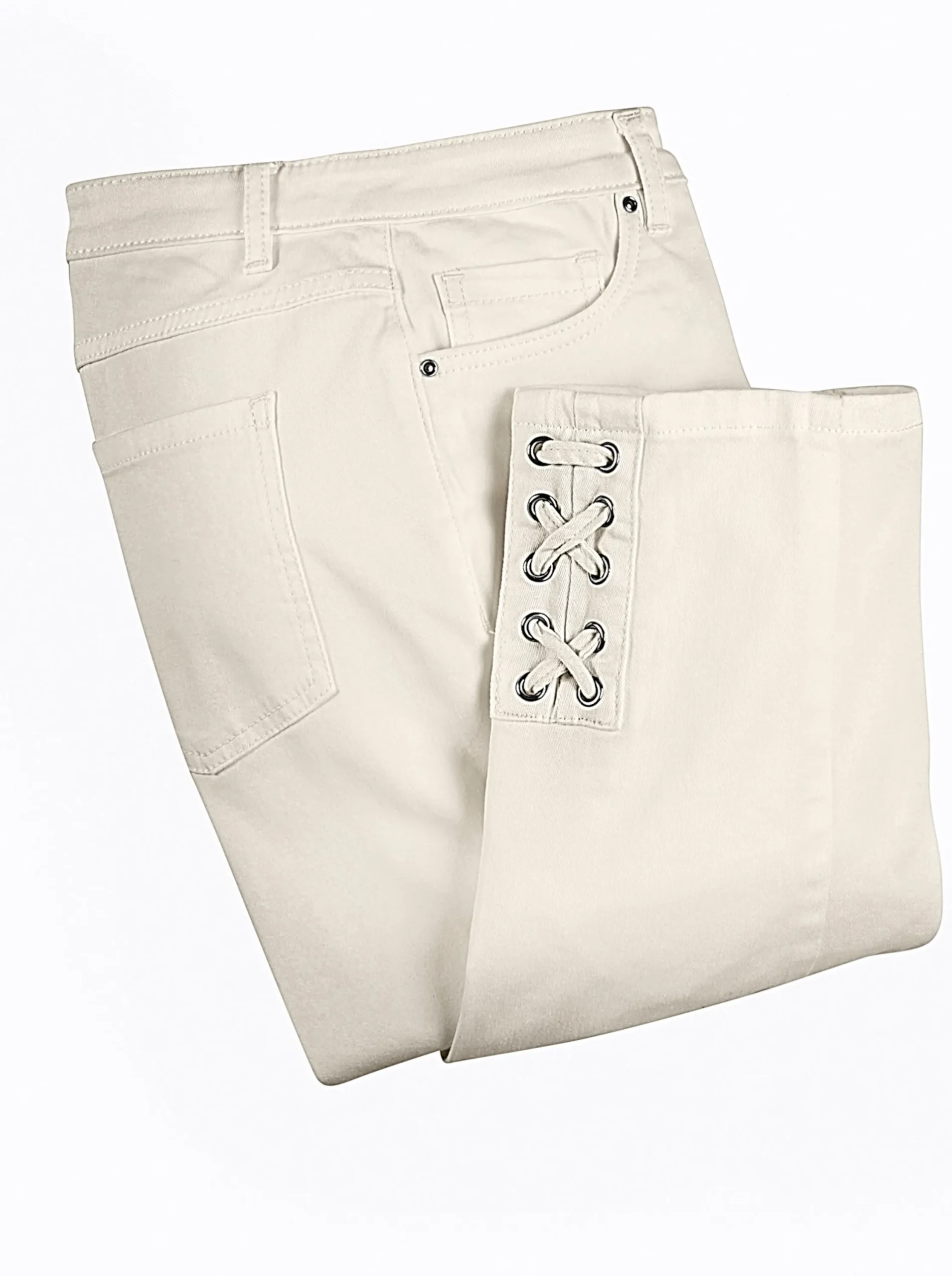 Jeans| 3/4-Jeans mit Bändchen-Verzierung weiß