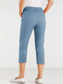 Jeans| 3/4-Jeans mit Bändchen-Verzierung blue-bleached
