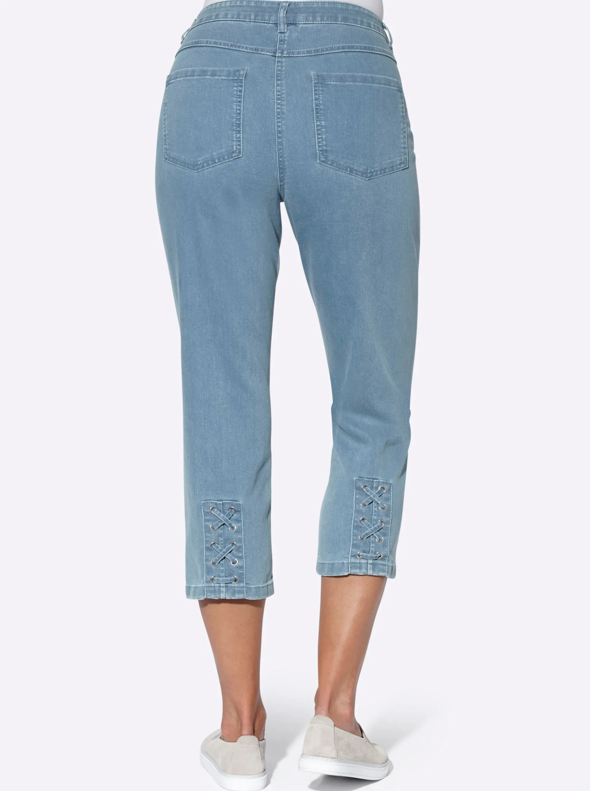 Jeans| 3/4-Jeans mit Bändchen-Verzierung blue-bleached