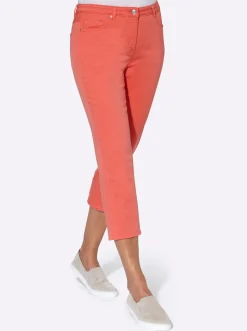 Jeans| 3/4-Jeans mit Bändchen-Verzierung koralle