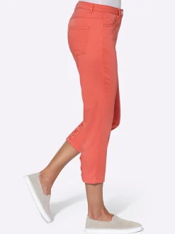 Jeans| 3/4-Jeans mit Bändchen-Verzierung koralle