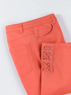 Jeans| 3/4-Jeans mit Bändchen-Verzierung koralle