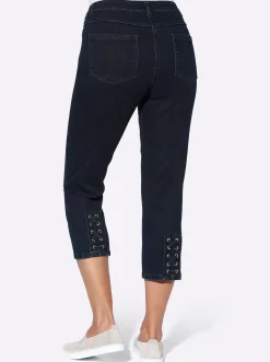 Jeans| 3/4-Jeans mit Bändchen-Verzierung darkblue-denim