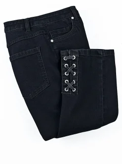 Jeans| 3/4-Jeans mit Bändchen-Verzierung darkblue-denim