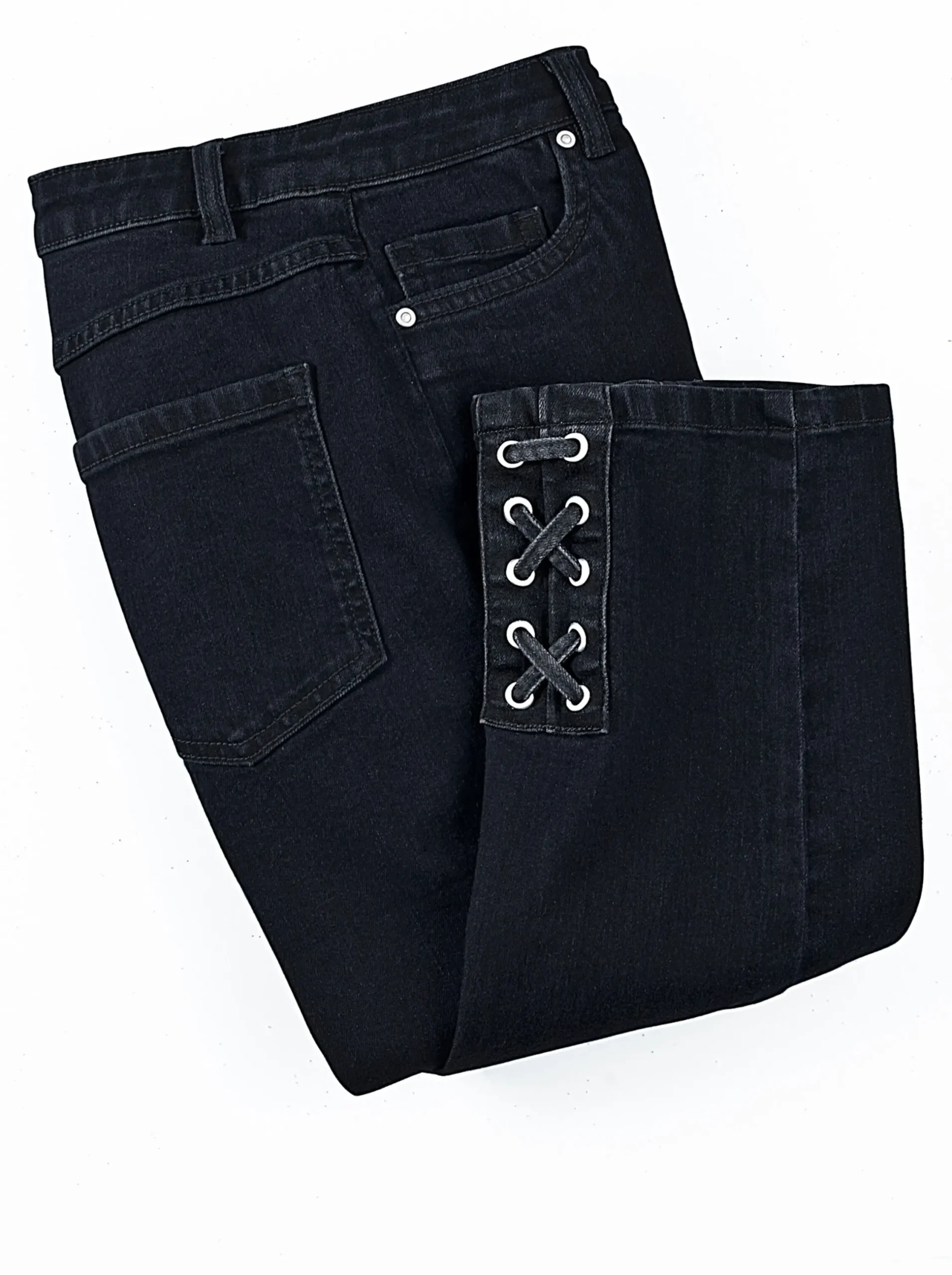 Jeans| 3/4-Jeans mit Bändchen-Verzierung darkblue-denim