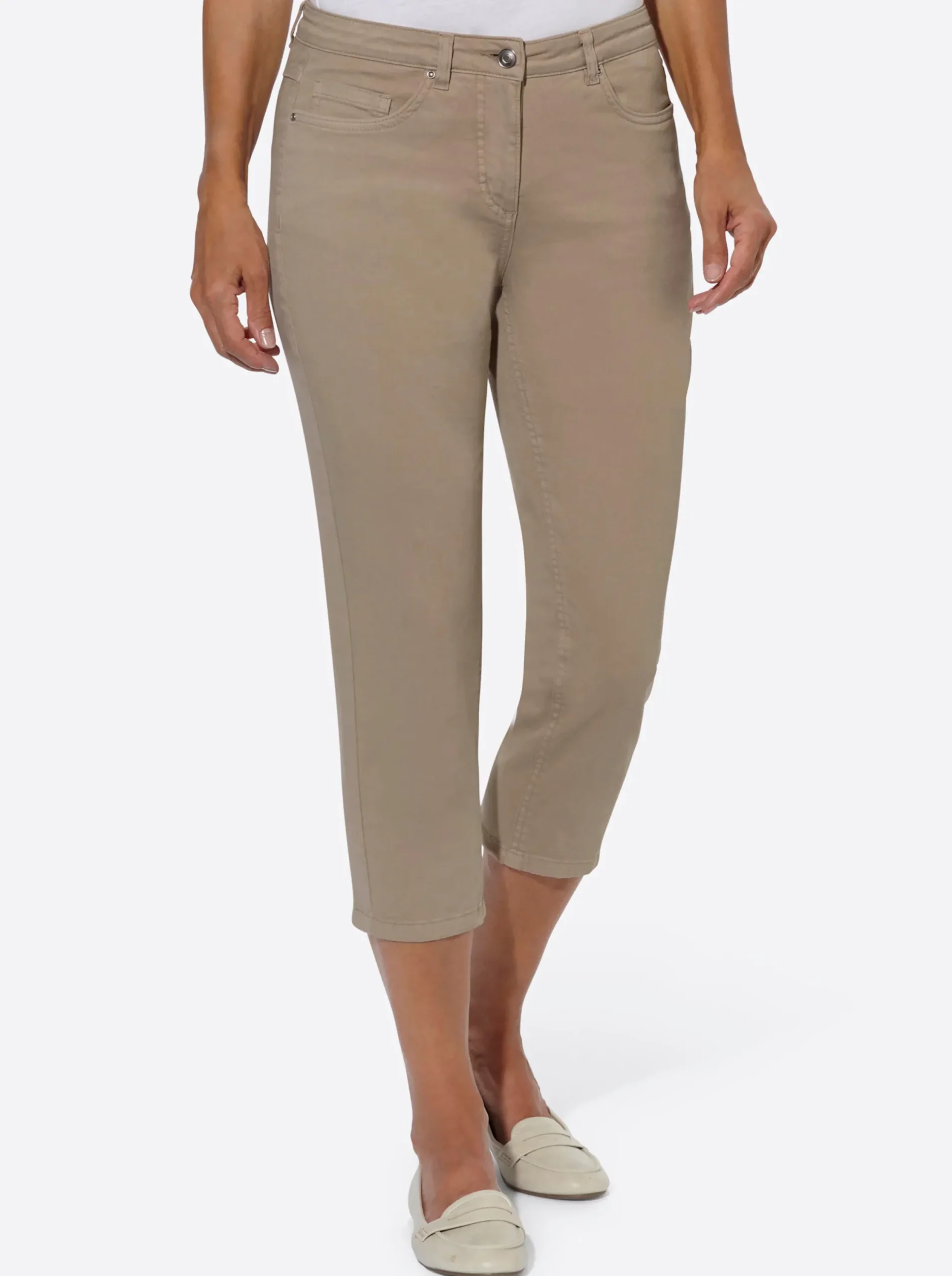 Jeans| 3/4-Jeans mit Bändchen-Verzierung beige