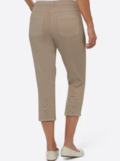 Jeans| 3/4-Jeans mit Bändchen-Verzierung beige