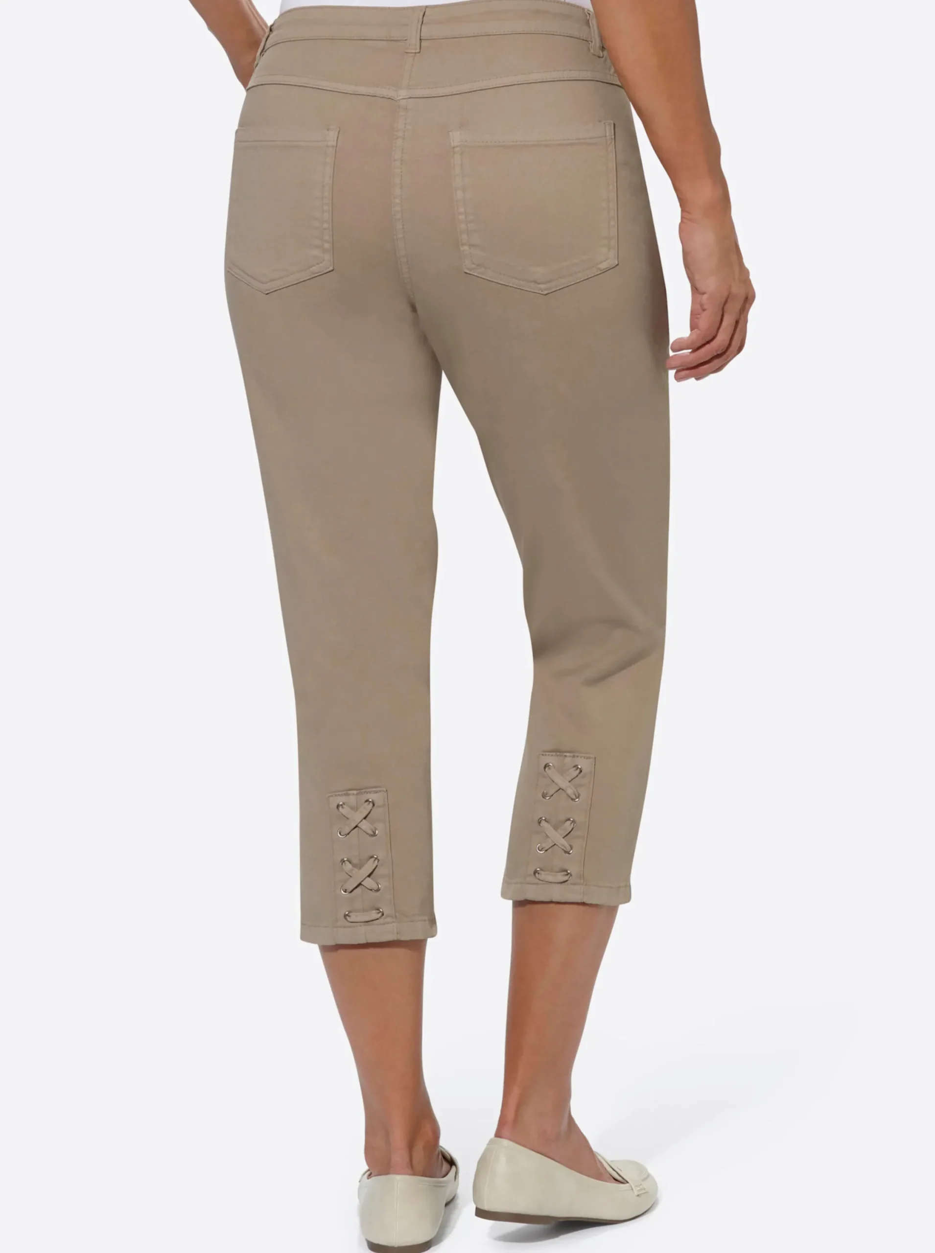 Jeans| 3/4-Jeans mit Bändchen-Verzierung beige