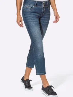 Basics| 7/8-Jeans mit breitem 3-Knopf-Bund blue-stone-washed