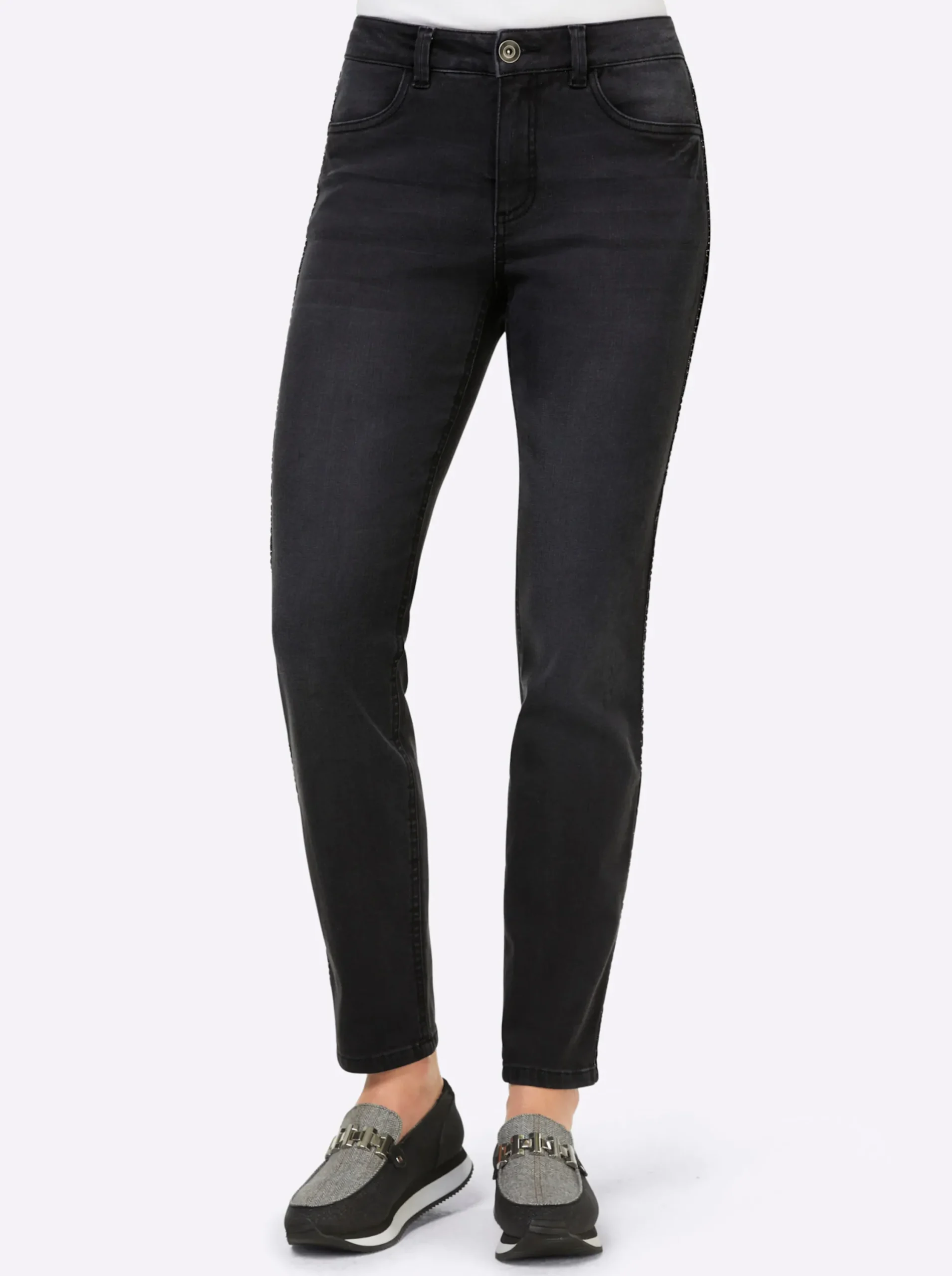 Jeans|heine Jeans mit Galonstreien darkgrey-denim