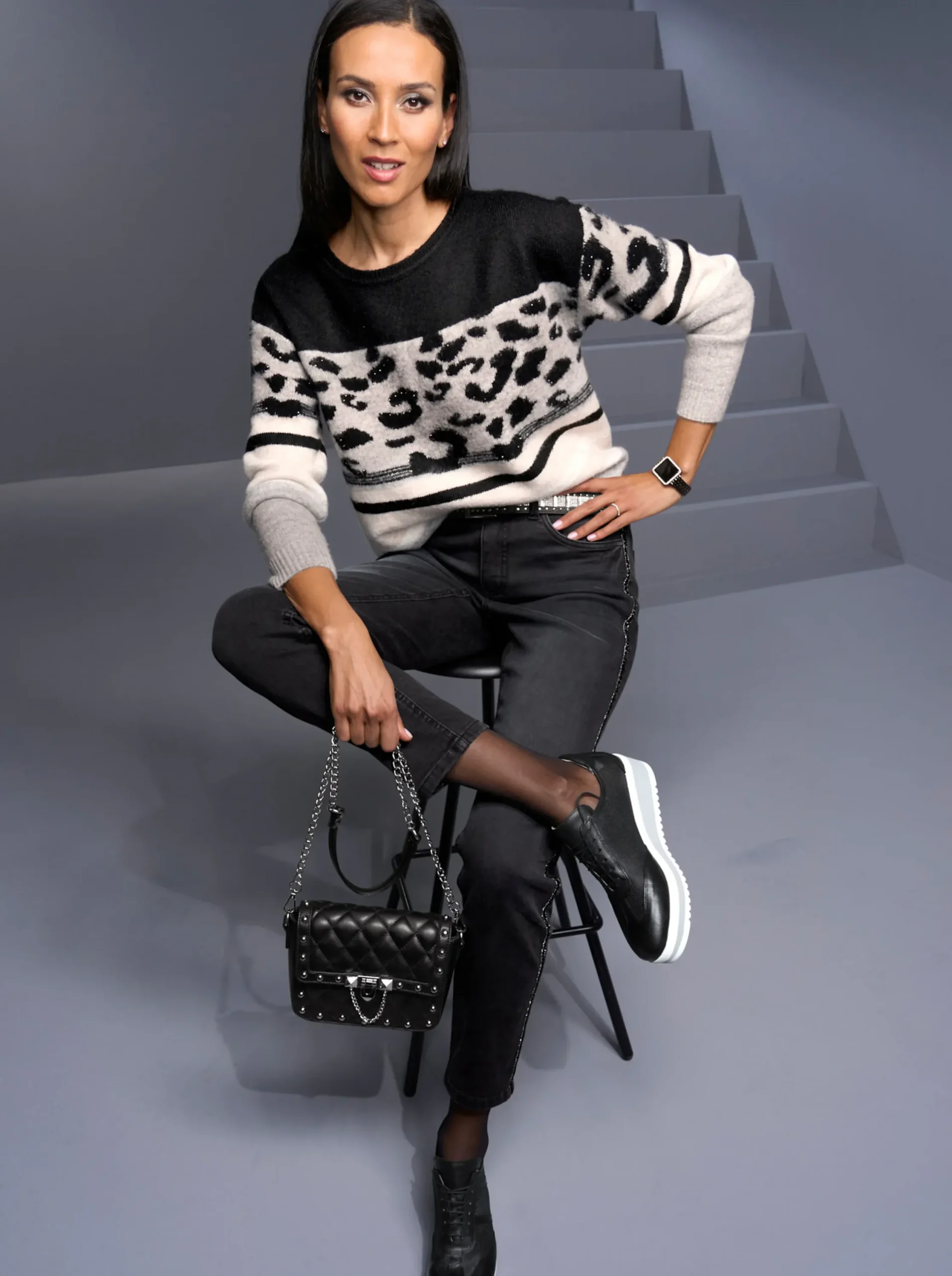 Jeans|heine Jeans mit Galonstreien darkgrey-denim