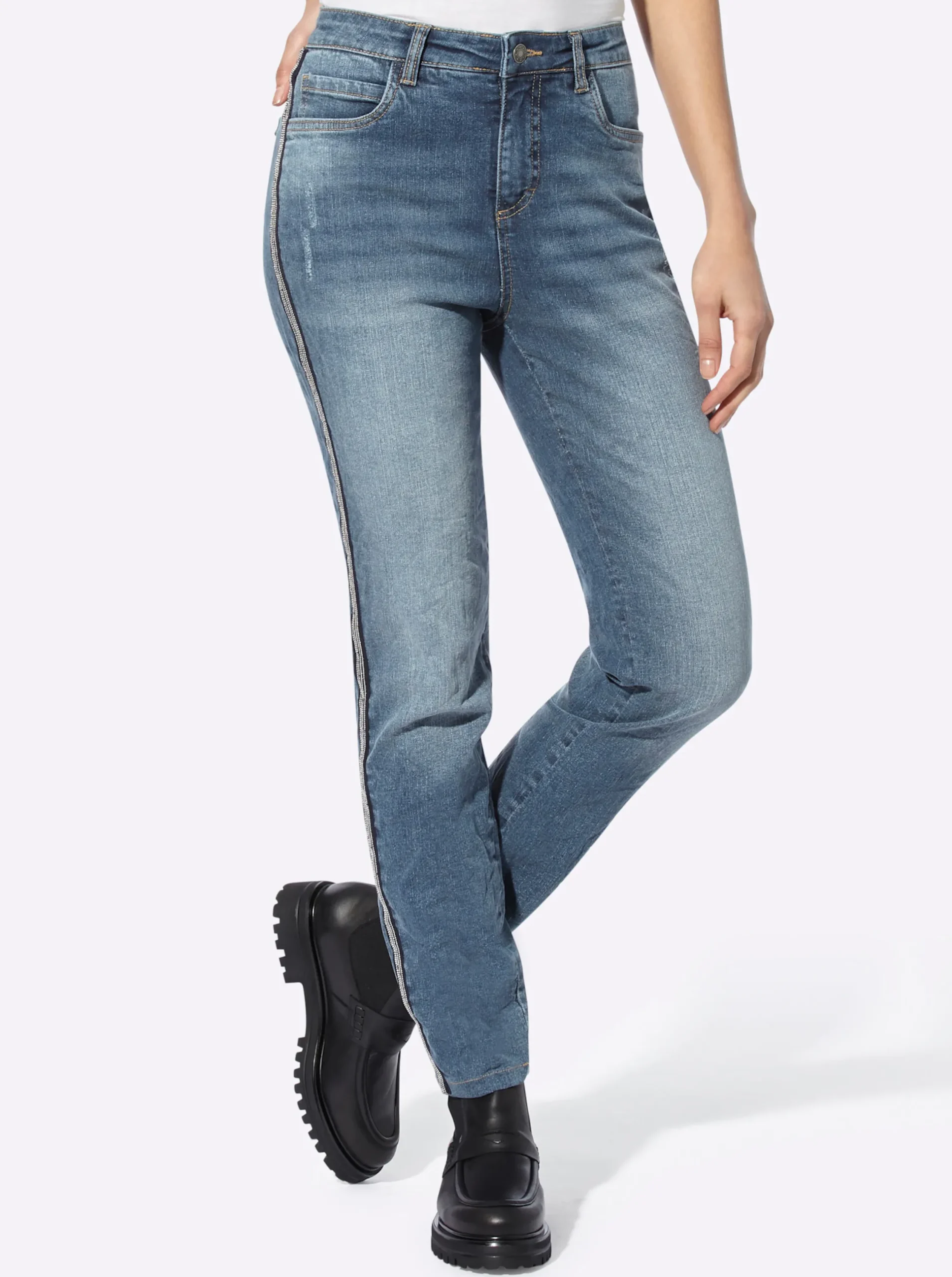 Jeans|heine Jeans mit Galonstreifen blue-stone-washed