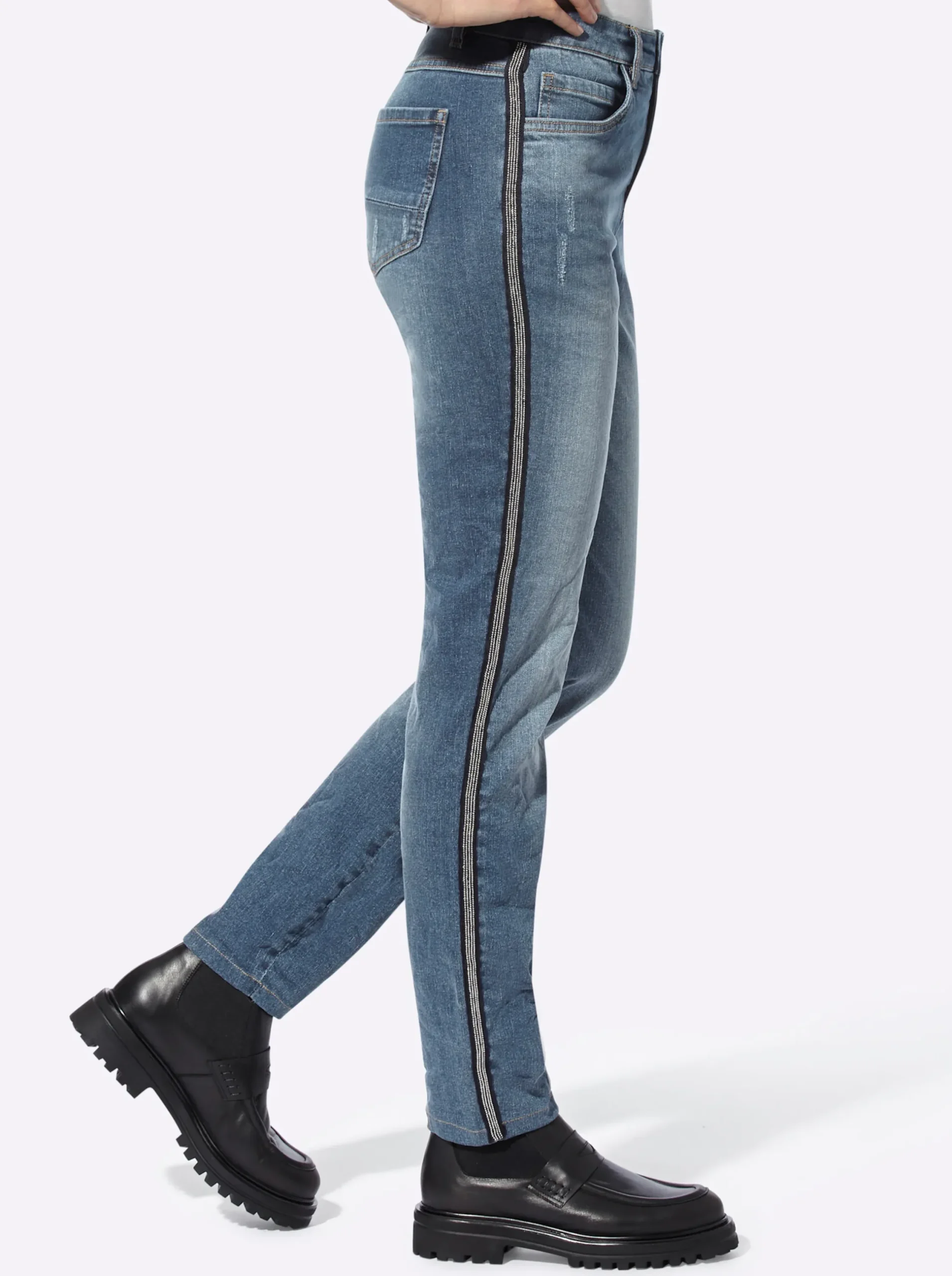 Jeans|heine Jeans mit Galonstreifen blue-stone-washed