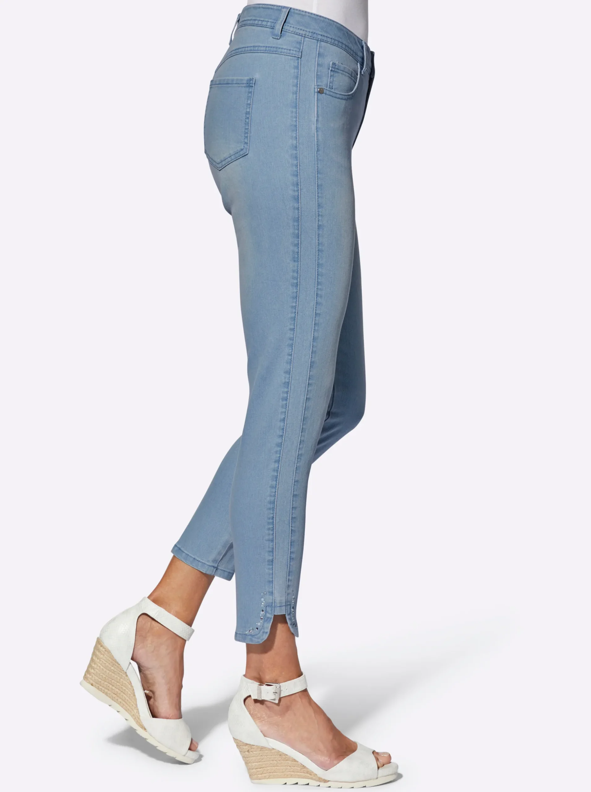 Jeans| 7/8-Jeans mit Glitzersteinchen an den Beinschlitzen blue-bleached