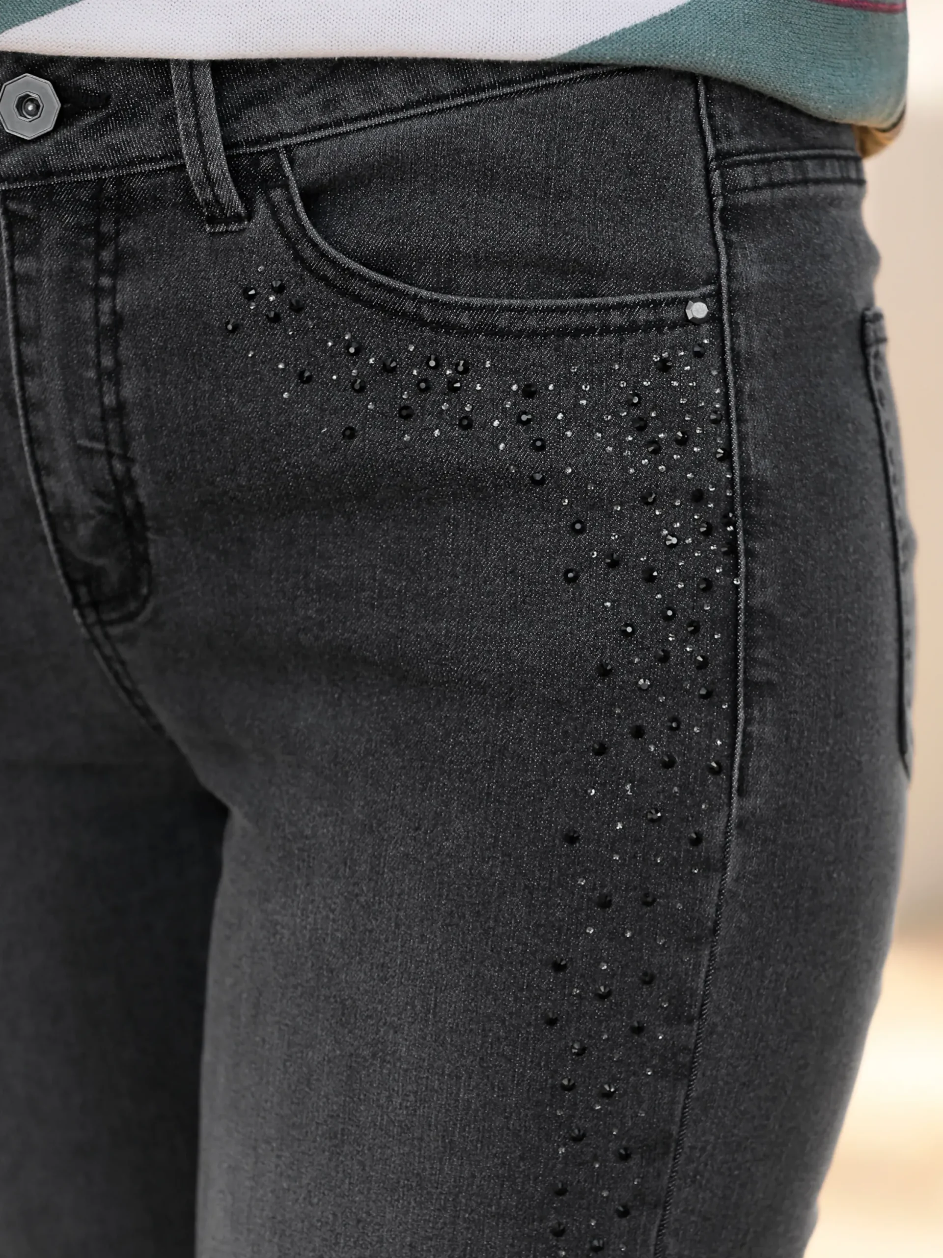 Jeans| Jeans mit Glitzersteinchen graphitdenim