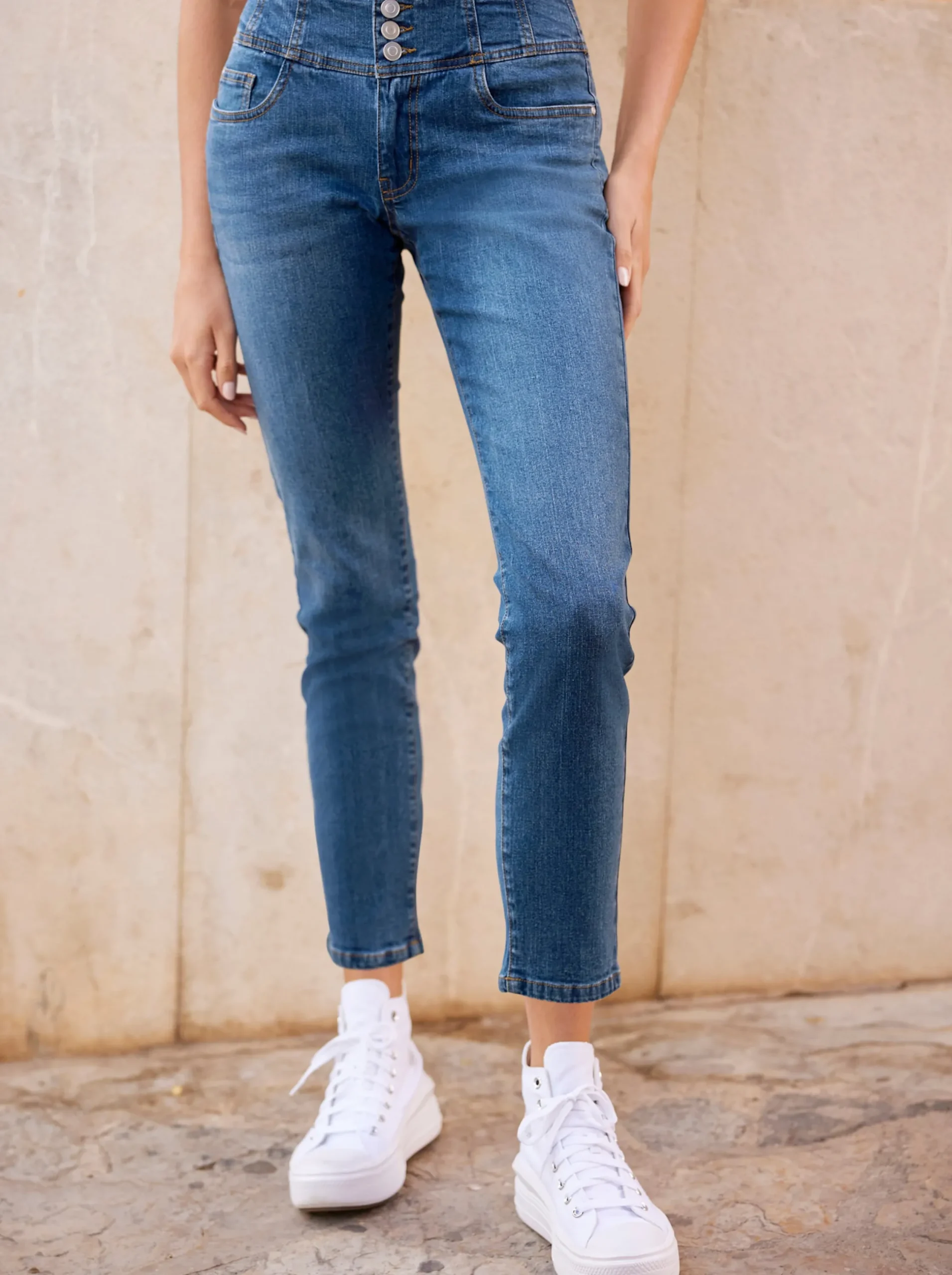 Jeans|heine Jeans mit hohem Bund blue-stone-washed