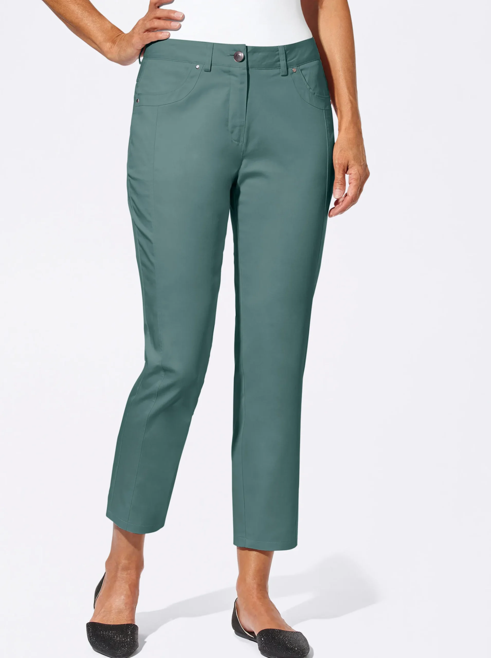 Basics|Jeans| 7/8-Jeans mit optisch streckenden Nähten jadegrün