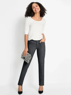 Jeans| Jeans mit Reißverschluss am Bein schwarz