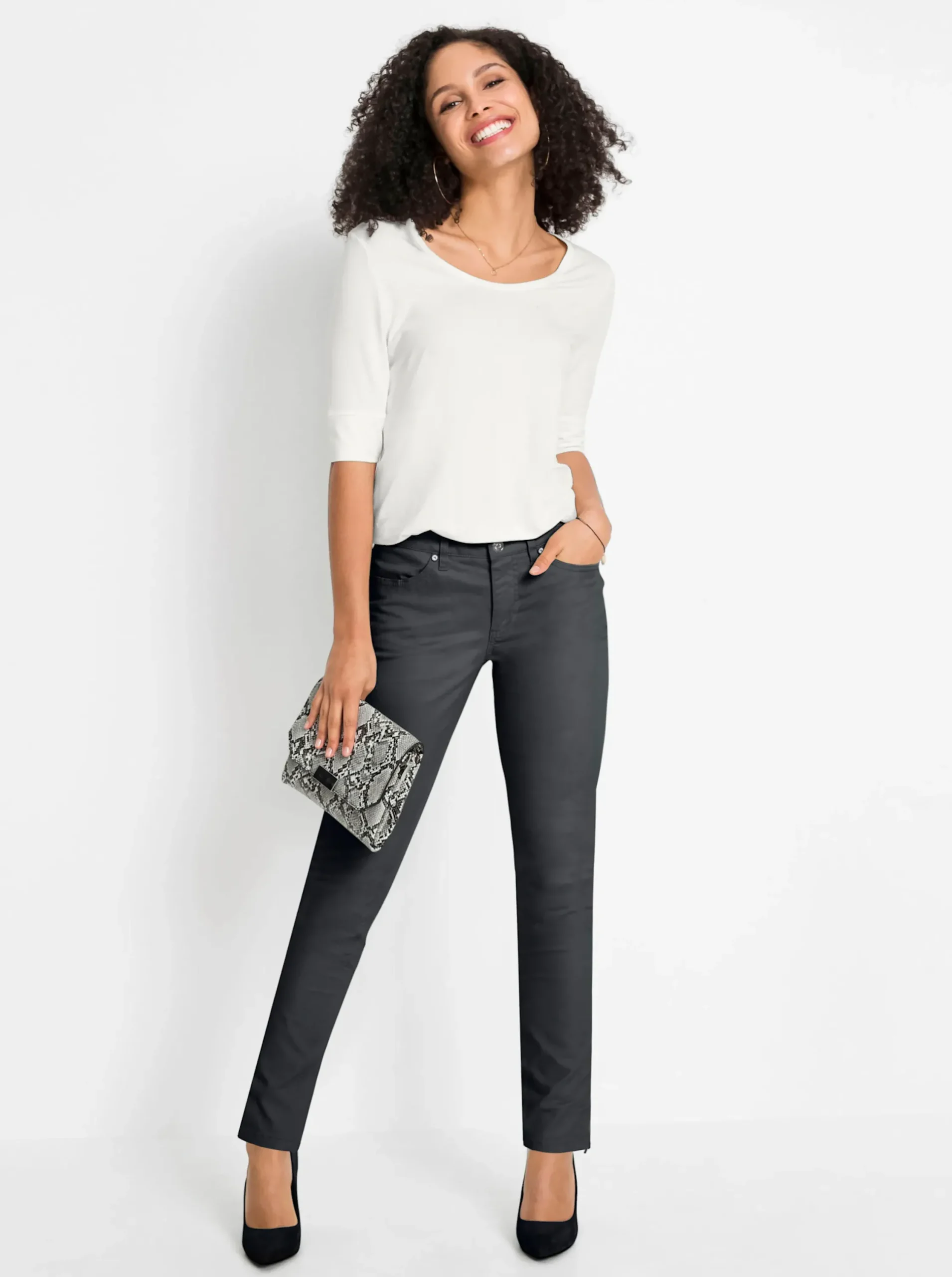 Jeans| Jeans mit Reißverschluss am Bein schwarz