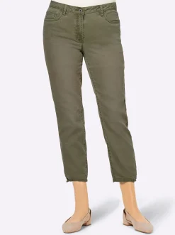 Jeans| Jeans mit Schlitz und Ösen oliv