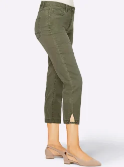 Jeans| Jeans mit Schlitz und Ösen oliv