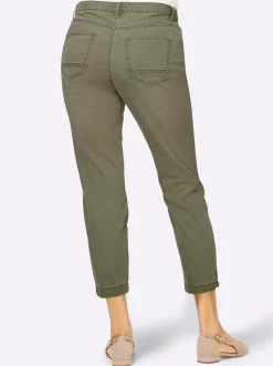 Jeans| Jeans mit Schlitz und Ösen oliv