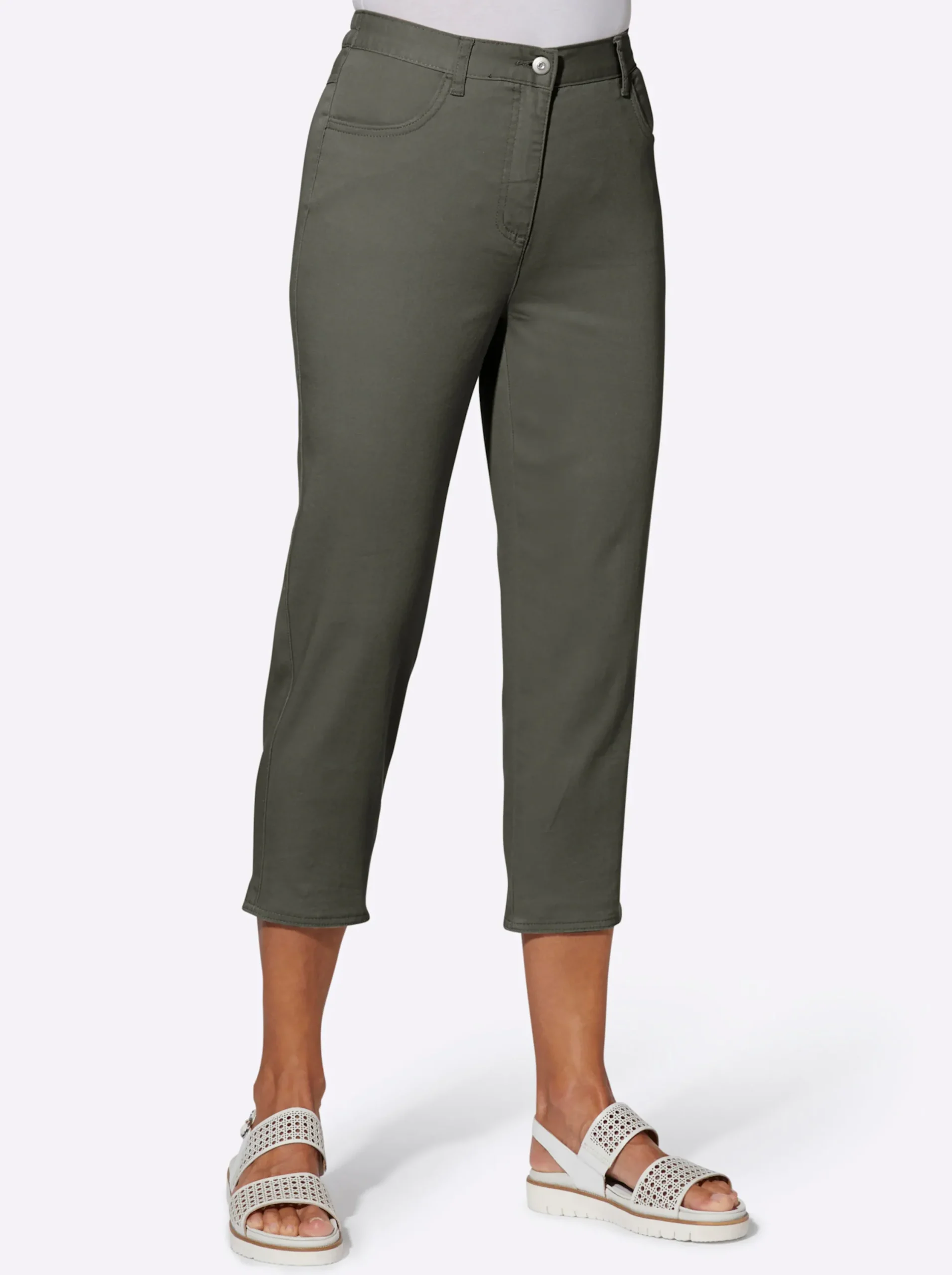 Strandmode|Jeans| 7/8-Jeans mit Schmuckknöpfen khaki