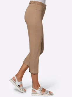 Strandmode| 7/8-Jeans mit Schmuckknöpfen cognac