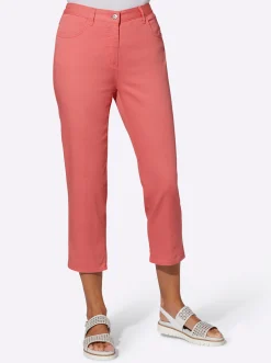 Jeans| 7/8-Jeans mit Schmuckknöpfen korallenrot