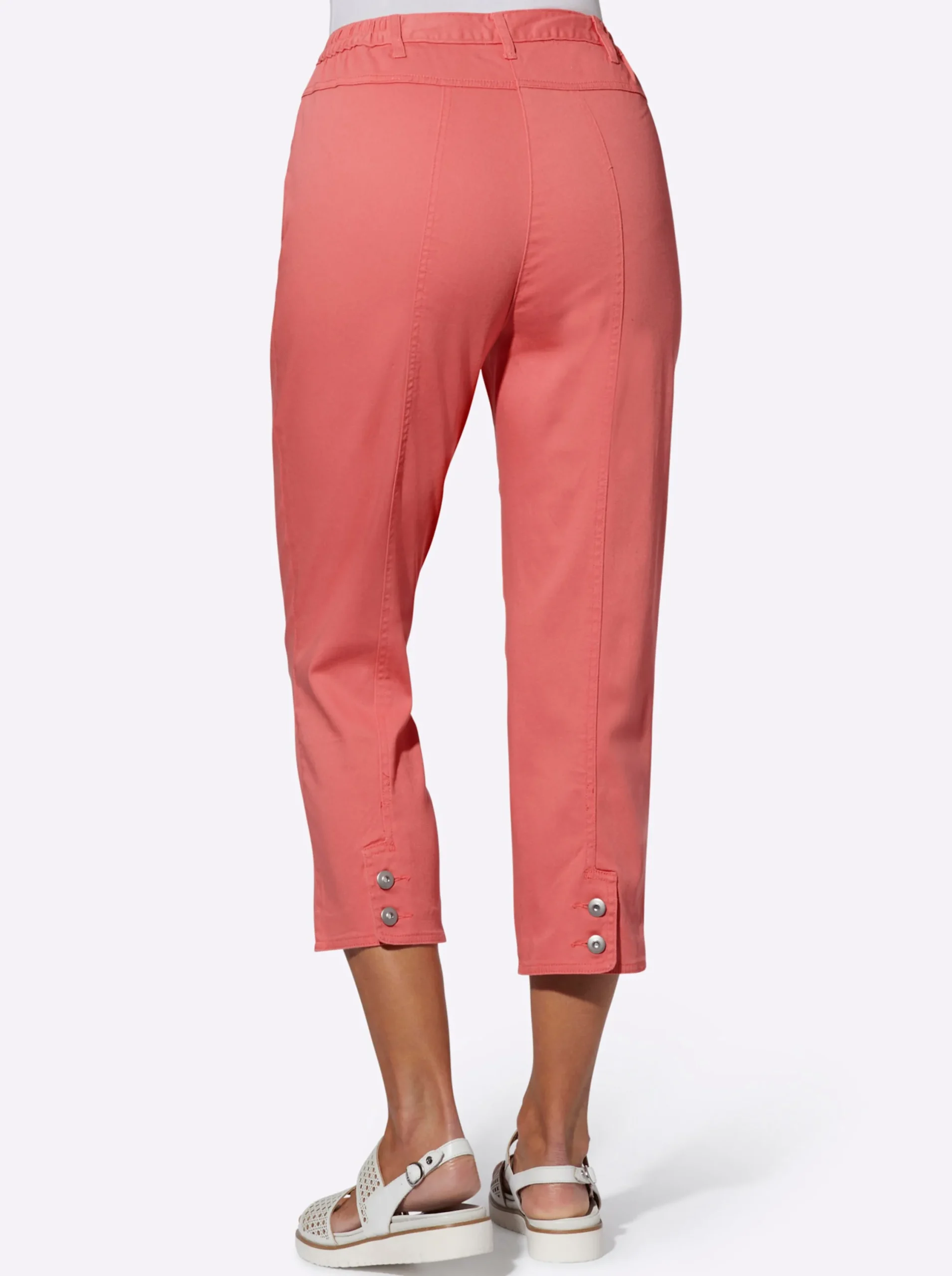 Jeans| 7/8-Jeans mit Schmuckknöpfen korallenrot