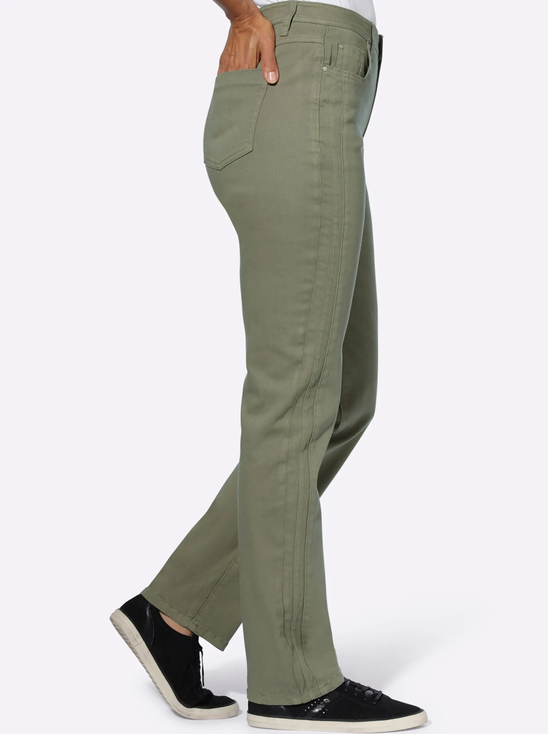 Jeans| Jeans mit seitlicher Biesenverzierung khaki