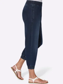 Jeans| 7/8-Jeans mit Smokpartie an Bund und Beinabschluss darkblue