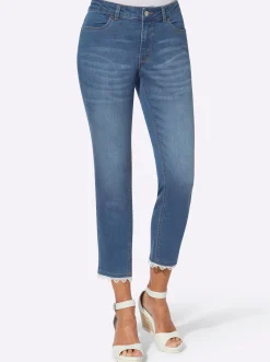 Jeans| 7/8-Jeans mit Spitze am Beinabschluss blue-bleached
