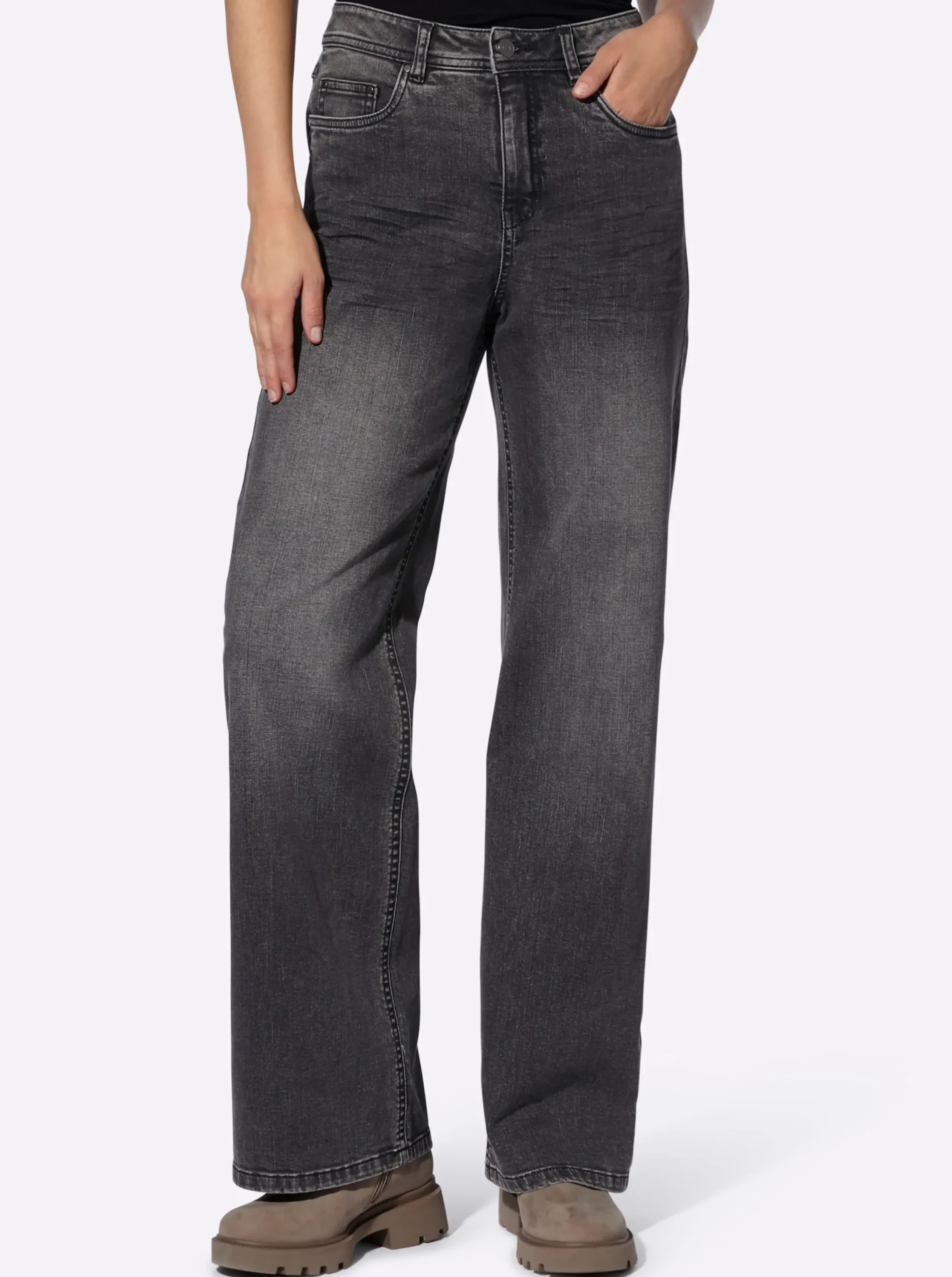 Jeans|heine Jeans mit weitem Bein graphitdenim
