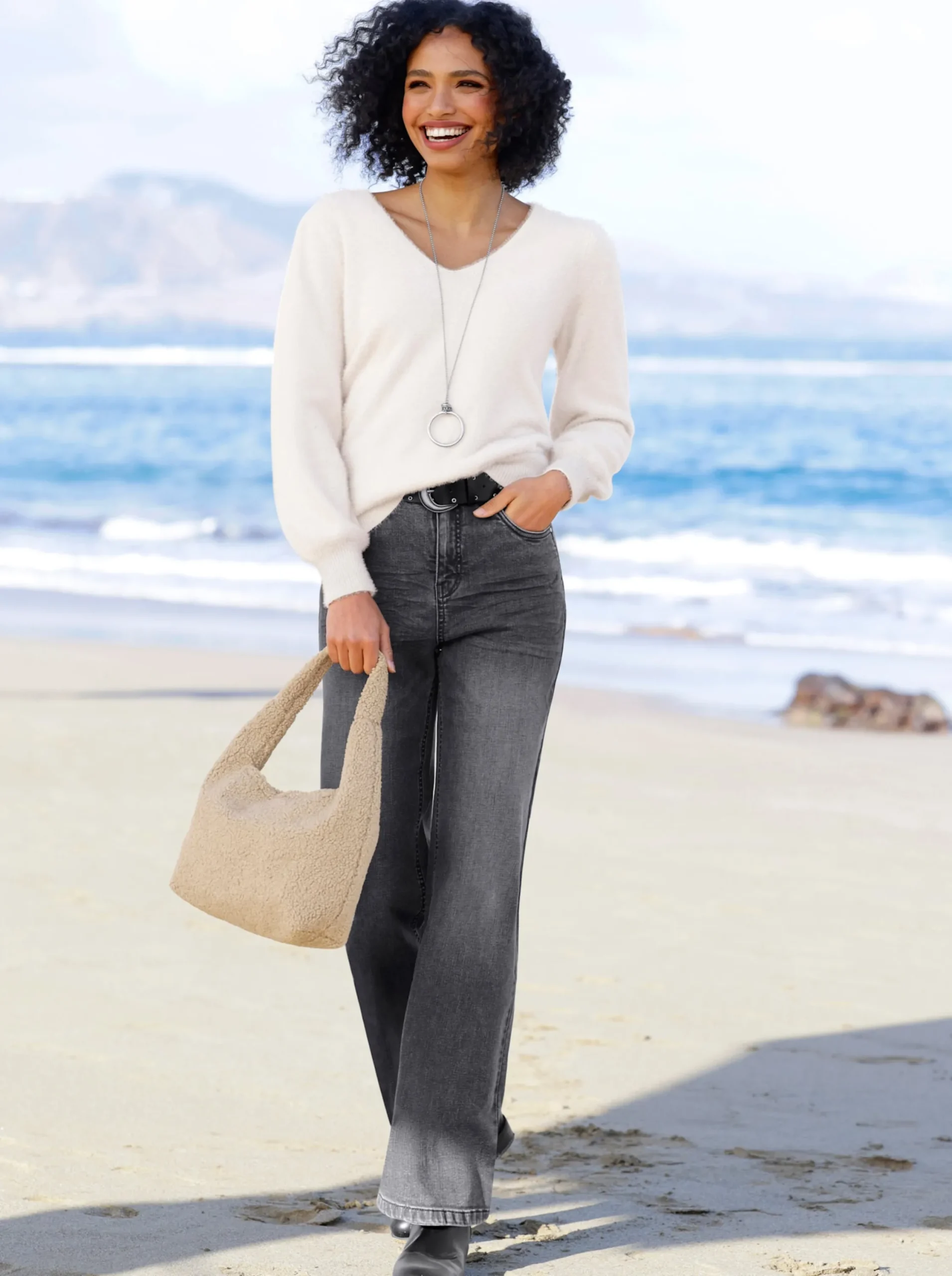 Jeans|heine Jeans mit weitem Bein graphitdenim