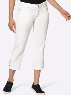 Jeans| 7/8-Jeans mit Zierknöpfen am Beinabschluss ecru