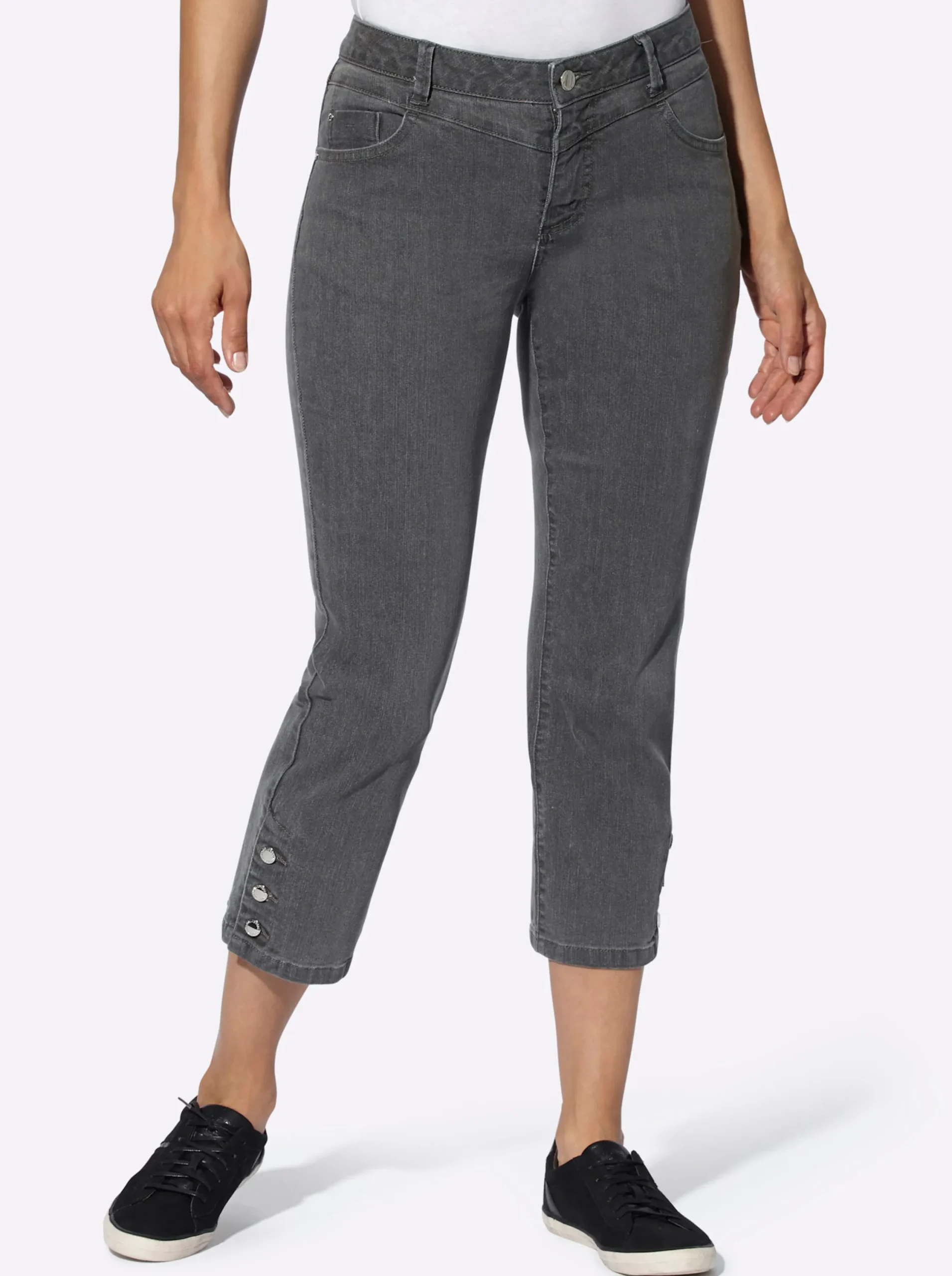 Jeans| 7/8-Jeans mit Zierknöpfen am Beinabschluss grey-denim
