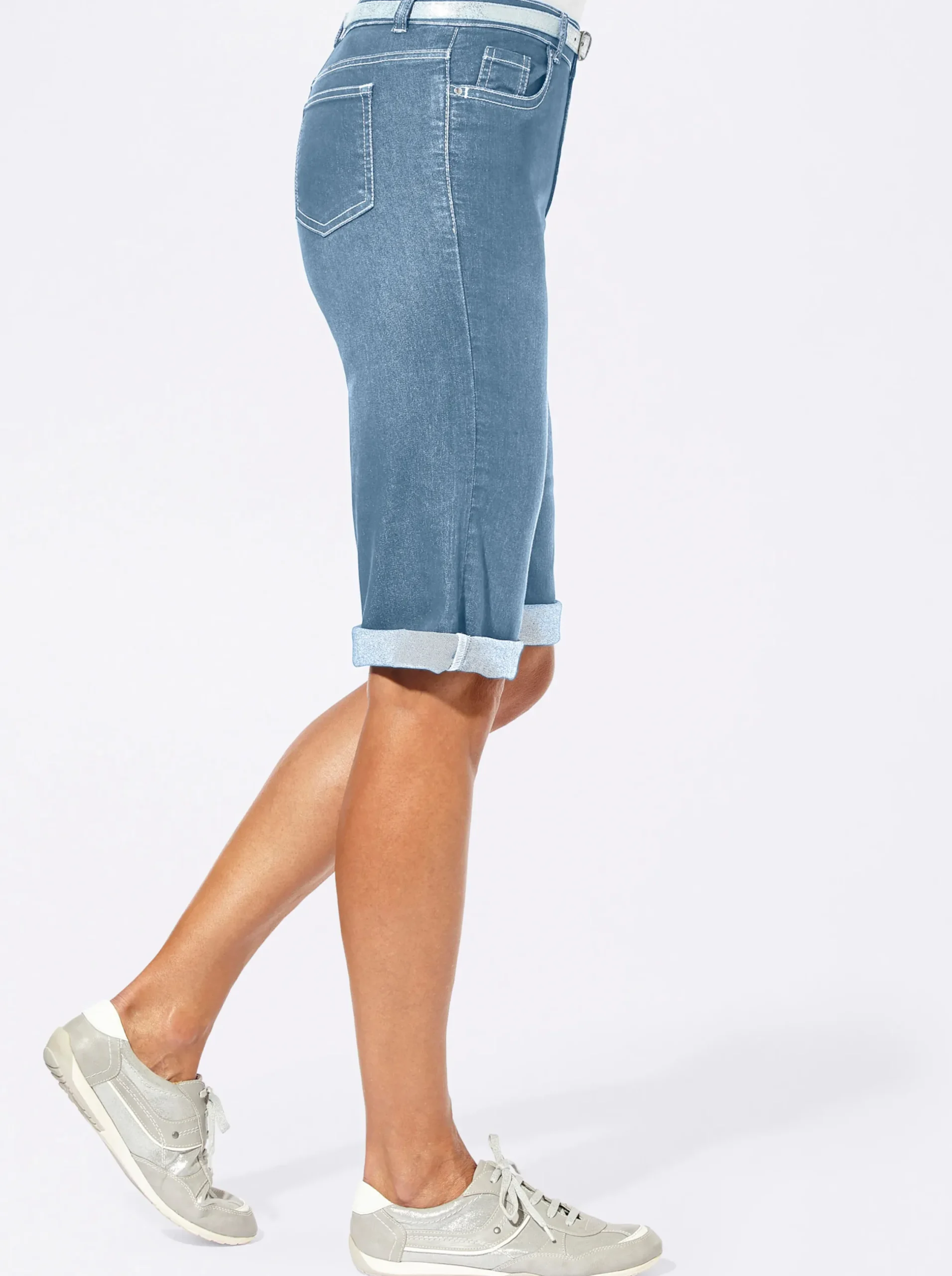 Jeans|Hosen| Jeansbermudas mit Gratis-Gürtel blue-bleached