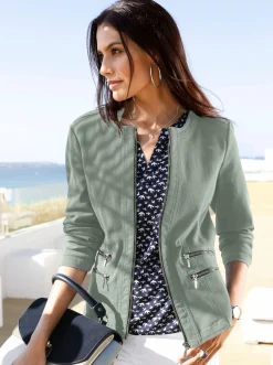 Blazer| Jeansblazer mit Zier-Reißverschlüssen schilf