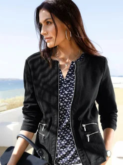 Jacken| Jeansblazer mit Zier-Reißverschlüssen schwarz