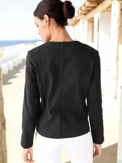 Jacken| Jeansblazer mit Zier-Reißverschlüssen schwarz