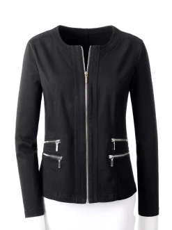 Jacken| Jeansblazer mit Zier-Reißverschlüssen schwarz