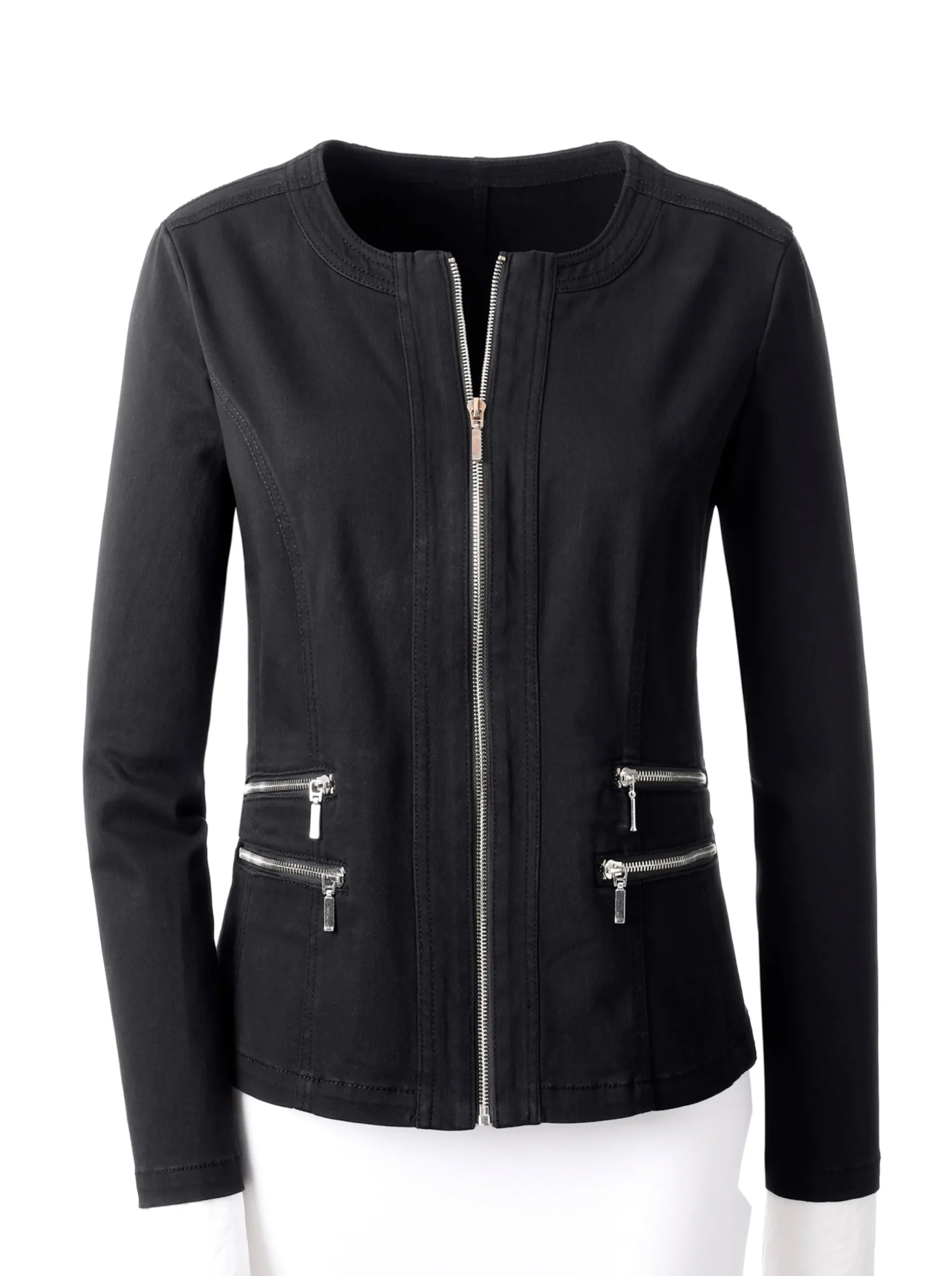 Jacken| Jeansblazer mit Zier-Reißverschlüssen schwarz